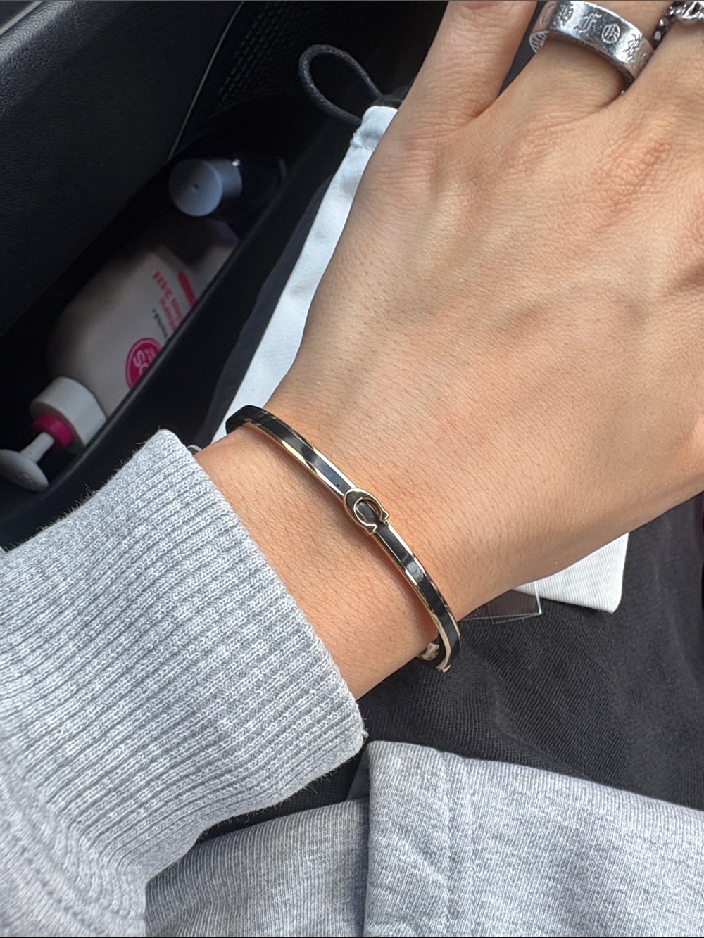 Coach Black and Gold Slim C-Logo Bangle
